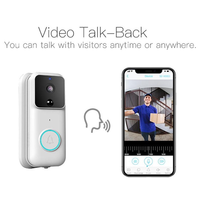 720P Smart Wifi Video Visual Doorbell Support App Remote & Pir Detection & Tf Card White