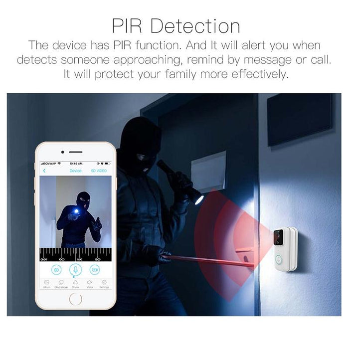 720P Smart Wifi Video Visual Doorbell Support App Remote & Pir Detection & Tf Card White