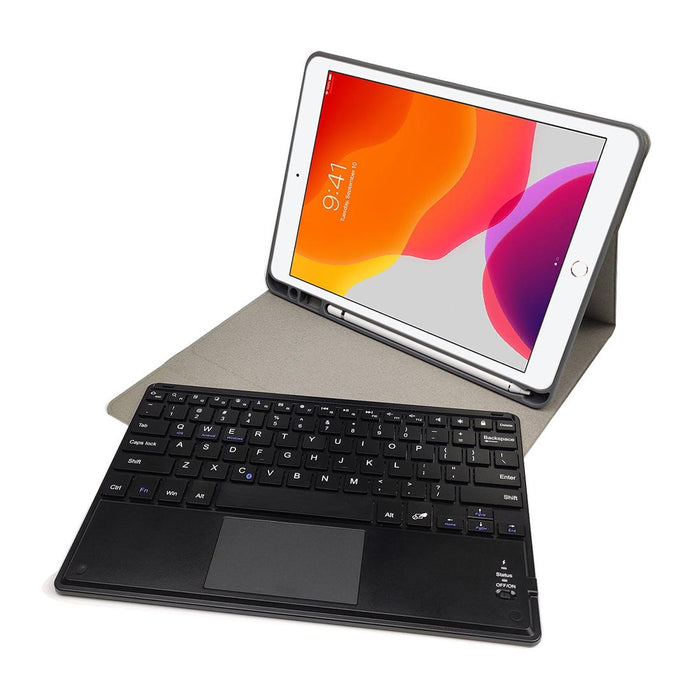 Detachable Magnetic Plastic Bluetooth Keyboard With Touchpad & Silk Pattern Tpu Tablet Case For Ipad 10.2 With Pen Slot & Bracket