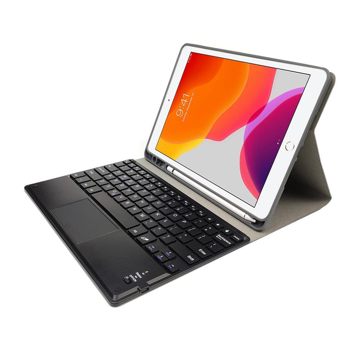 Detachable Magnetic Plastic Bluetooth Keyboard With Touchpad & Silk Pattern Tpu Tablet Case For Ipad 10.2 With Pen Slot & Bracket