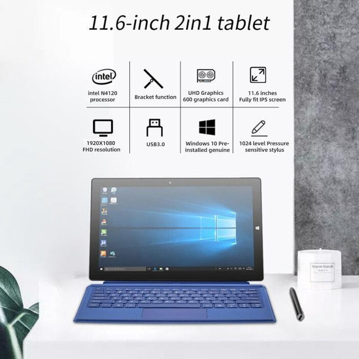 11.6 2 In 1 Tablet Pc 8Gb 128Gb 256Gb Ssd Win 10 Quad Core Keyboard Stylus Dual Band Wifi Bt Micro Sd