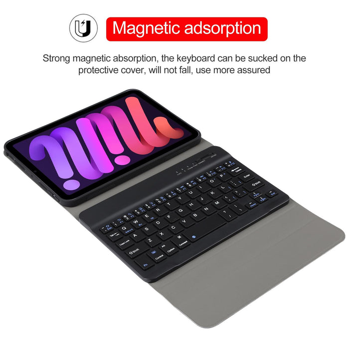 Detachable Lambskin Texture Ultra-Thin Tpu Bluetooth Keyboard Leather Tablet Case With Stand For Ipad Mini 6