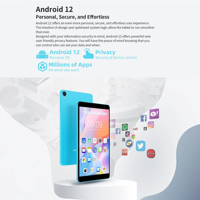 8 Tablet 3Gb 32Gb Android 12 Quad Core Dual Wifi Bluetooth Tf Card Global Version Google Play Blue