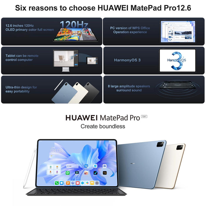 12.6 inch 2022 WiFi WGRR-W09 12GB + 512GB, HarmonyOS 3 Hisilicon Kirin 9000E Octa Core Supports Dual WiFi / BT / GPS Tablet Clouds White