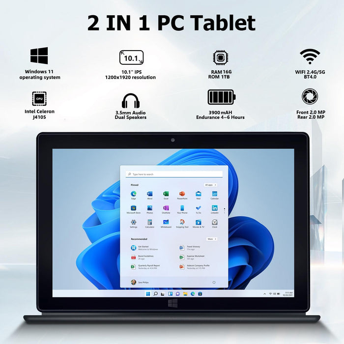 10.1 Tablet Pc 16Gb 1Tb Windows 11 Quad Core Tf/Hdmi/Bluetooth/Wifi No Keyboard