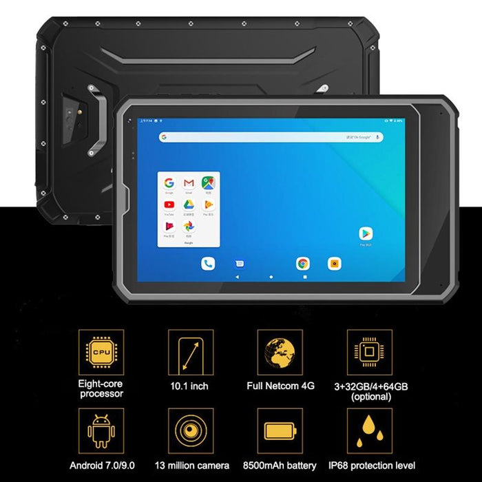 10.1 Rugged Tablet 3Gb 32Gb Ip68 Android 7.0 Mt6753 Octa Core Otg/Gps/Nfc/Wifi/Bt/Tf