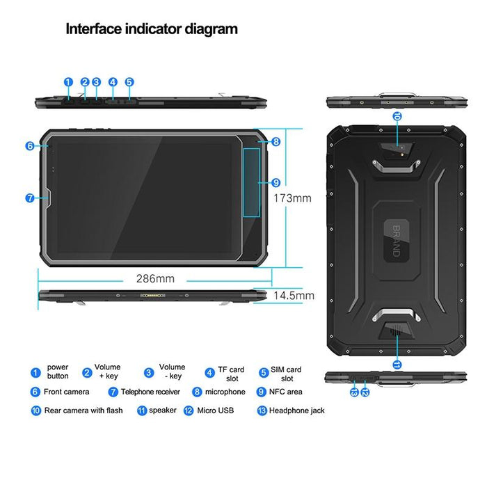 10.1 Rugged Tablet 3Gb 32Gb Ip68 Android 7.0 Mt6753 Octa Core Otg/Gps/Nfc/Wifi/Bt/Tf