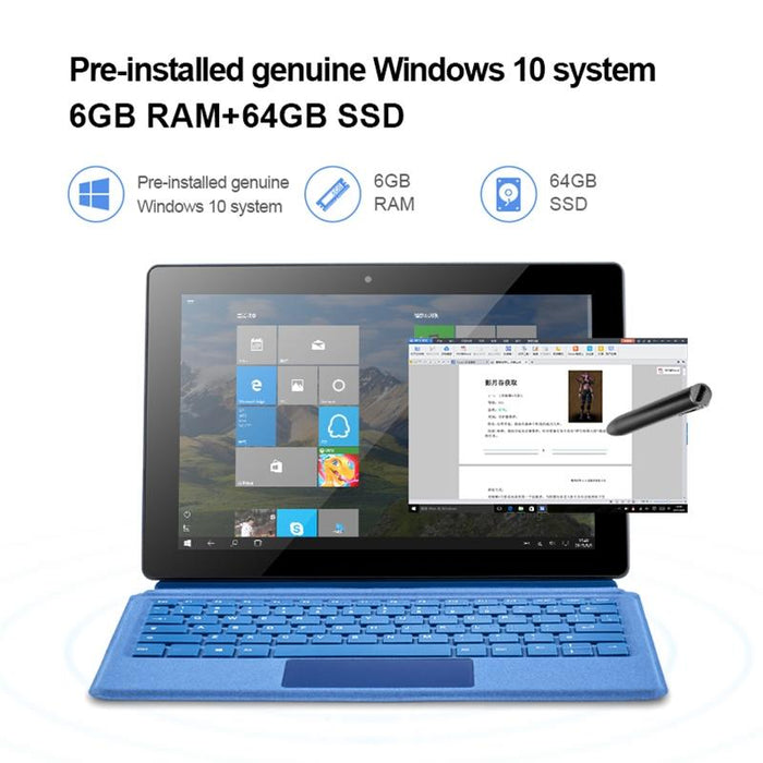 10.1 2 In 1 Tablet Pc 6Gb 64Gb Windows 10 Intel Quad Core Keyboard Stylus Dual Band Wifi Bluetooth