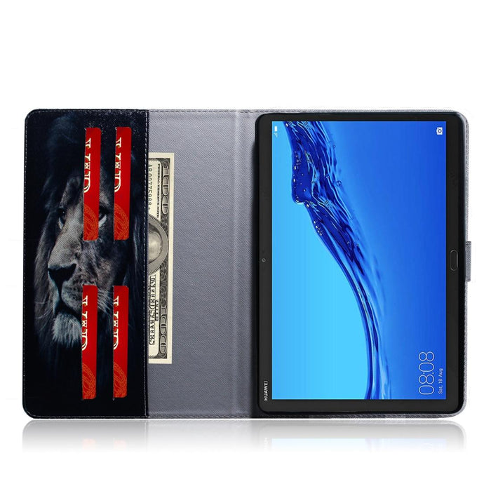 For Huawei Mediapad M5 Lite 10.1 With Holder & Card Slot & Wallet Lion Pattern Horizontal Flip Leather Case