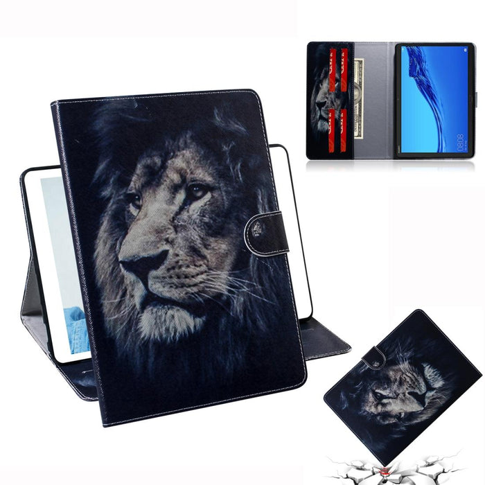 For Huawei Mediapad M5 Lite 10.1 With Holder & Card Slot & Wallet Lion Pattern Horizontal Flip Leather Case