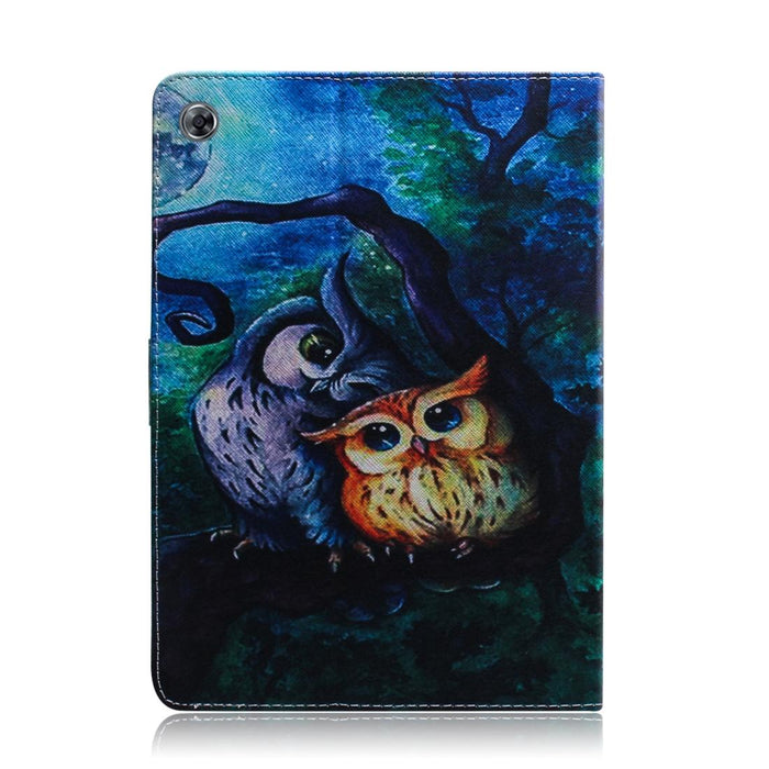 For Huawei Mediapad M5 Lite 10.1 With Holder & Card Slot & Wallet Oil Owl Pattern Horizontal Flip Leather Case