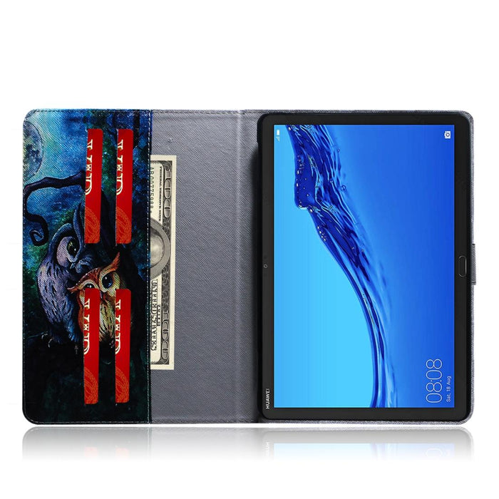 For Huawei Mediapad M5 Lite 10.1 With Holder & Card Slot & Wallet Oil Owl Pattern Horizontal Flip Leather Case