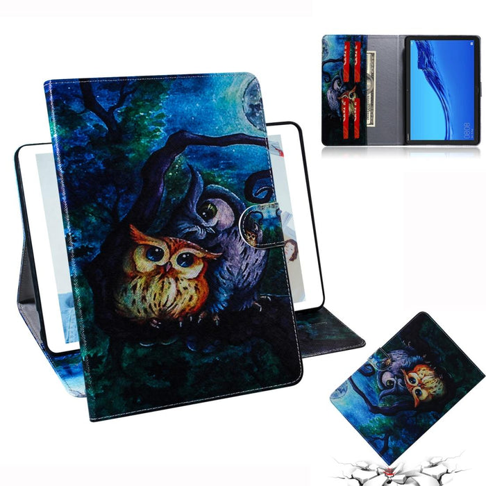 For Huawei Mediapad M5 Lite 10.1 With Holder & Card Slot & Wallet Oil Owl Pattern Horizontal Flip Leather Case