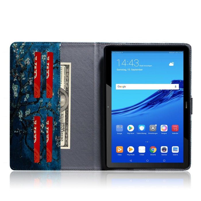 For Huawei Mediapad T5 With Holder & Card Slot & Wallet Apricot Blossom Pattern Horizontal Flip Leather Case