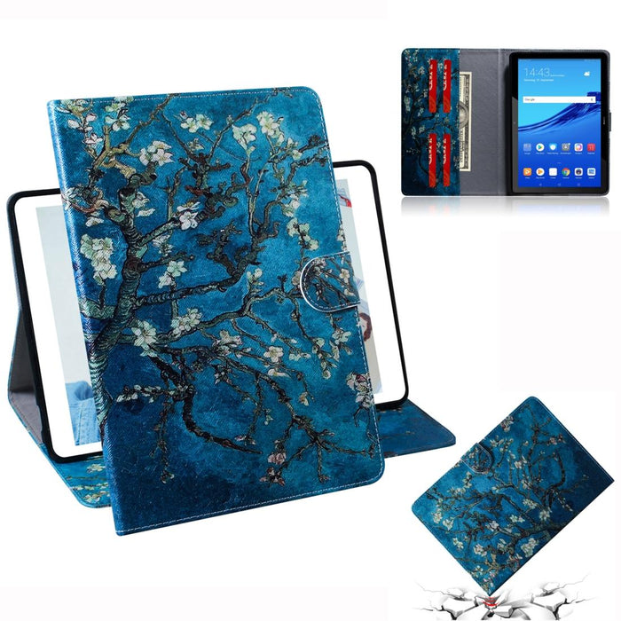 For Huawei Mediapad T5 With Holder & Card Slot & Wallet Apricot Blossom Pattern Horizontal Flip Leather Case