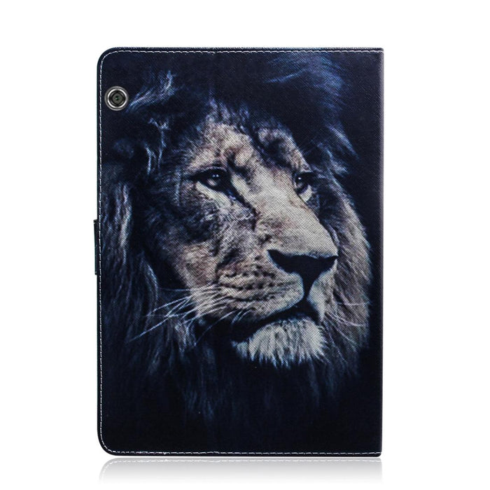 For Huawei Mediapad T5 With Holder & Card Slot & Wallet Lion Pattern Horizontal Flip Leather Case