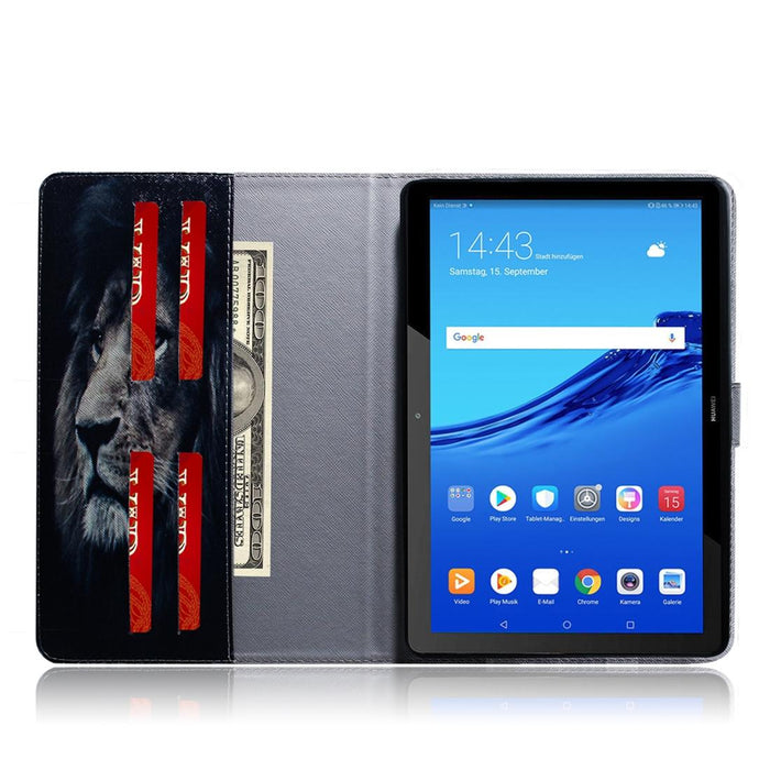 For Huawei Mediapad T5 With Holder & Card Slot & Wallet Lion Pattern Horizontal Flip Leather Case