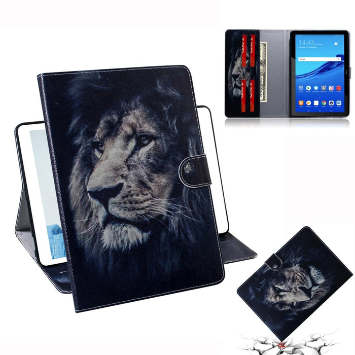 For Huawei Mediapad T5 With Holder & Card Slot & Wallet Lion Pattern Horizontal Flip Leather Case