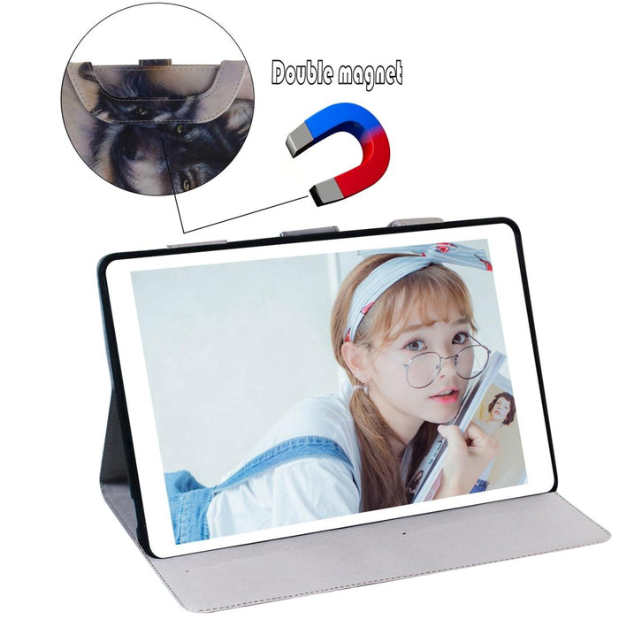 For Huawei Mediapad M5 Lite 10 With Holder & Card Slot & Wallet Wolf Pattern Horizontal Flip Leather Case