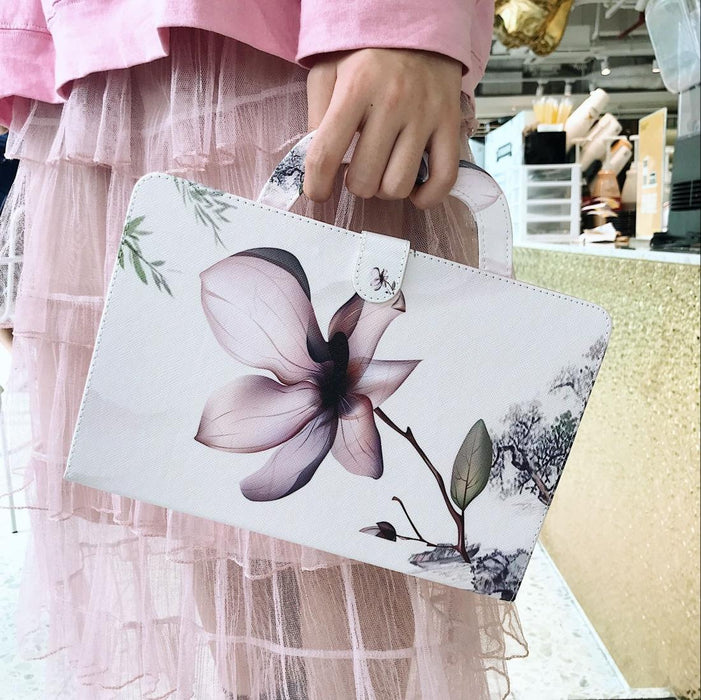 For Huawei Mediapad M5 Lite 10 With Holder & Card Slot & Wallet Magnolia Pattern Horizontal Flip Leather Case