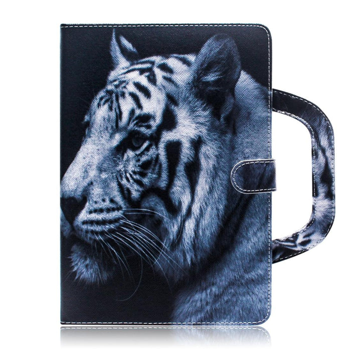 For Huawei Mediapad M5 Lite 10 With Holder & Card Slot & Wallet White Tiger Pattern Horizontal Flip Leather Case