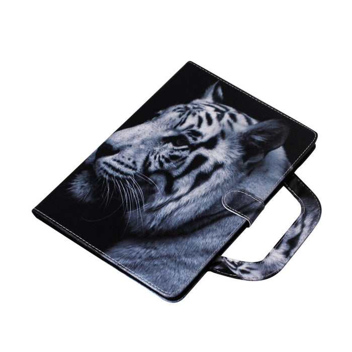For Huawei Mediapad M5 Lite 10 With Holder & Card Slot & Wallet White Tiger Pattern Horizontal Flip Leather Case