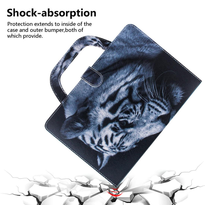 For Huawei Mediapad M5 Lite 10 With Holder & Card Slot & Wallet White Tiger Pattern Horizontal Flip Leather Case