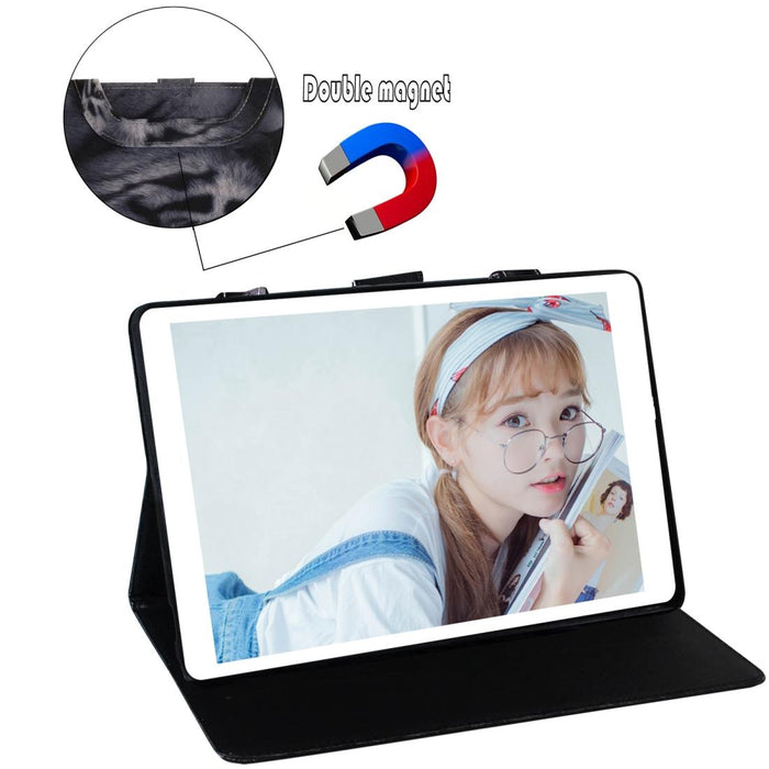 For Huawei Mediapad M5 Lite 10 With Holder & Card Slot & Wallet White Tiger Pattern Horizontal Flip Leather Case