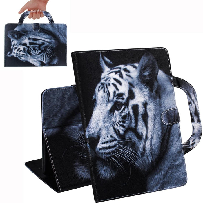 For Huawei Mediapad M5 Lite 10 With Holder & Card Slot & Wallet White Tiger Pattern Horizontal Flip Leather Case