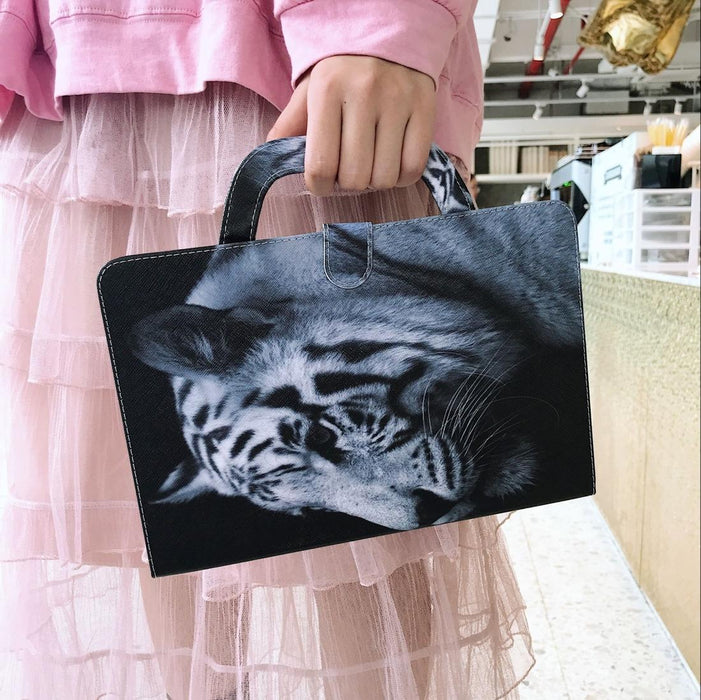 For Huawei Mediapad M5 Lite 10 With Holder & Card Slot & Wallet White Tiger Pattern Horizontal Flip Leather Case