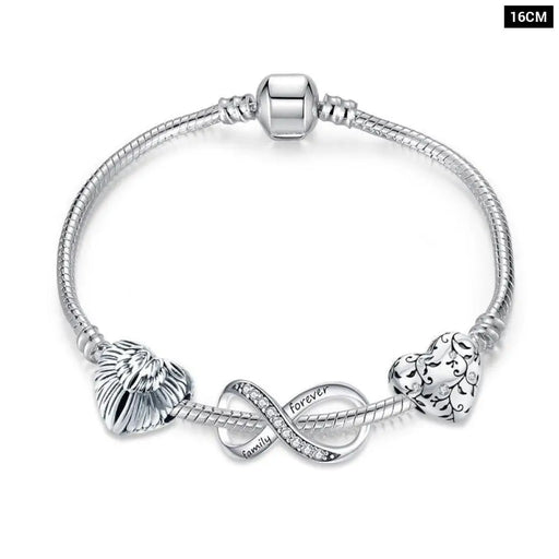 Alloy Metal Heart Beads Angel Wings Charm Bracelet For Women