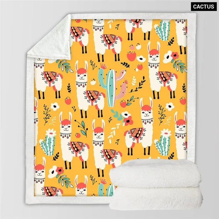 Alpaca Sherpa Fleece Blanket Cactus Potted Soft Blankets
