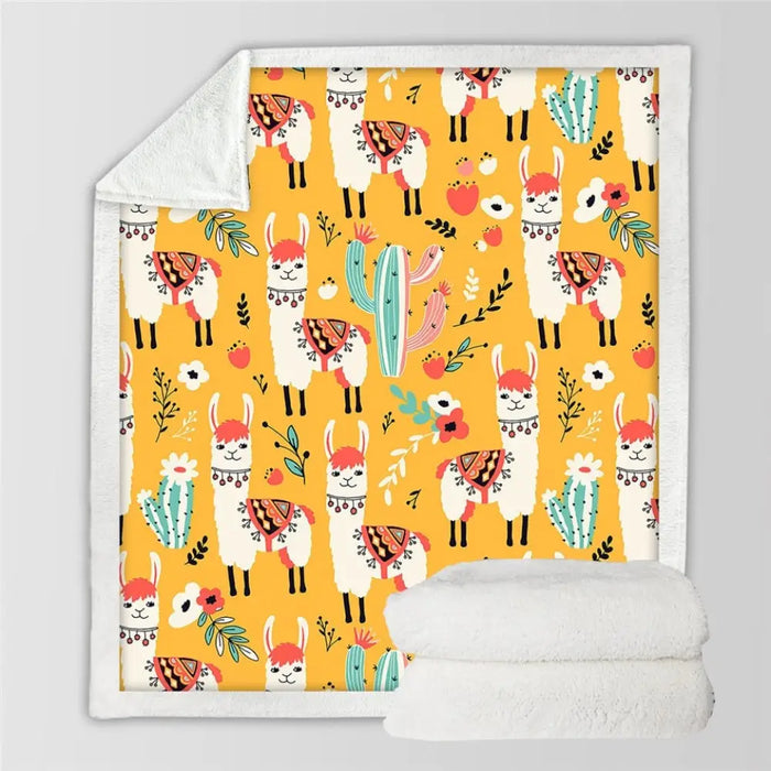 Alpaca Sherpa Fleece Blanket Cactus Potted Soft Blankets