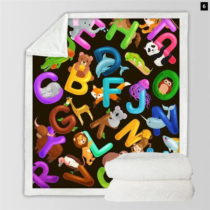 Alphabet Sherpa Fleece Blanket Letters Russian Throw For