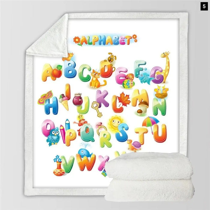Alphabet Sherpa Fleece Blanket Letters Russian Throw For