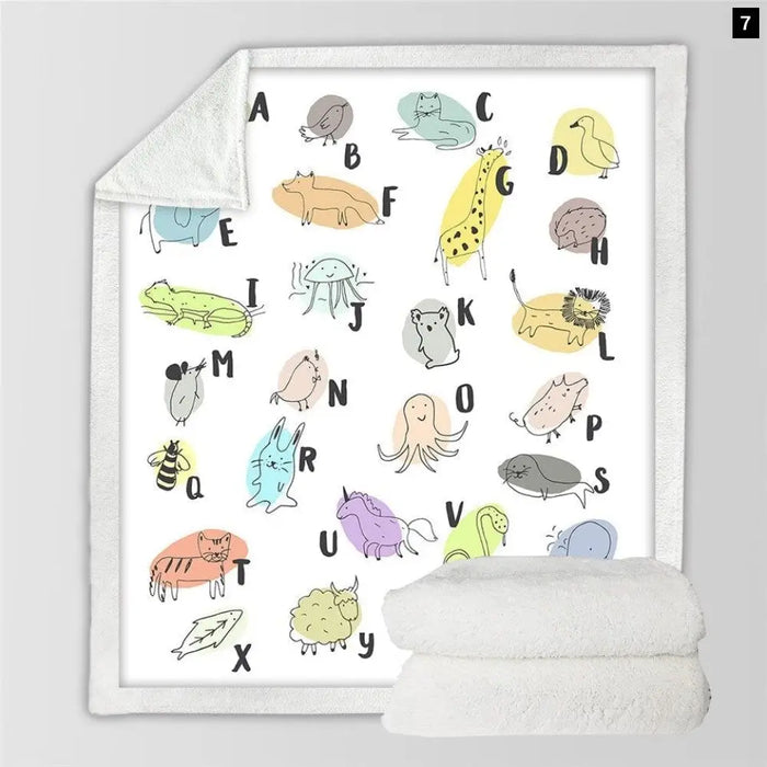 Alphabet Sherpa Fleece Blanket Letters Russian Throw For