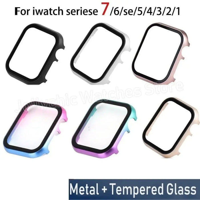 Aluminum Metal Bumper Tempered Glass+ Cover For Apple Watch