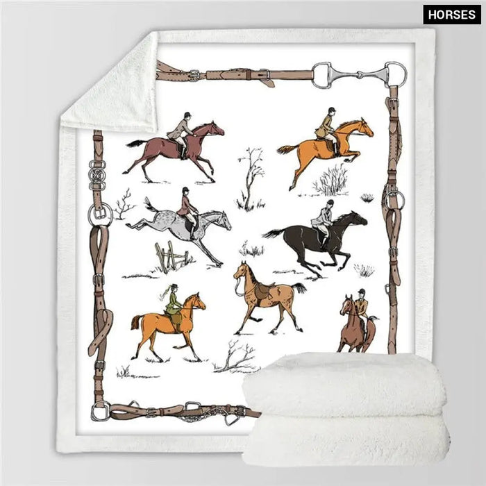 Animals Throw Blanket Equestrian Plush Bedspread England