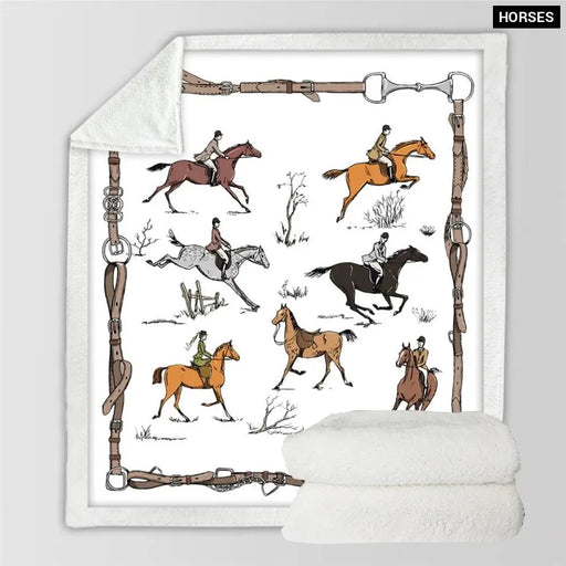 Animals Throw Blanket Equestrian Plush Bedspread England