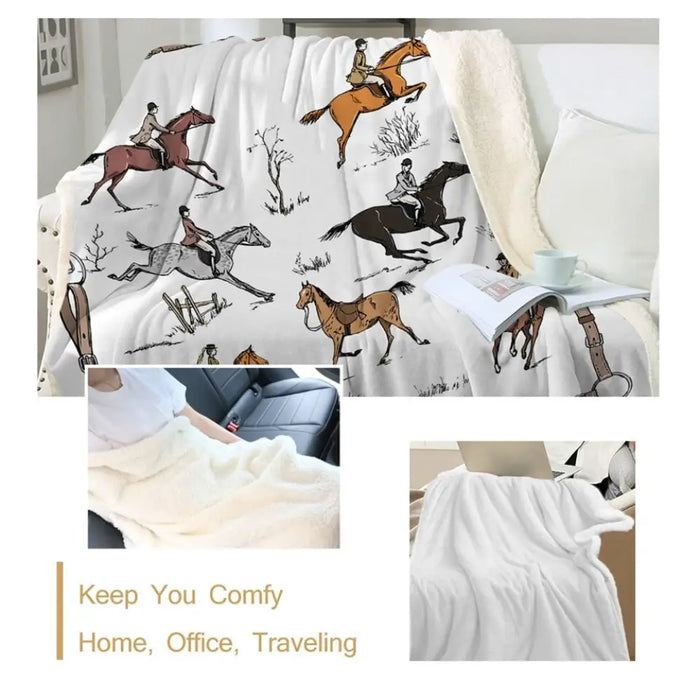 Animals Throw Blanket Equestrian Plush Bedspread England