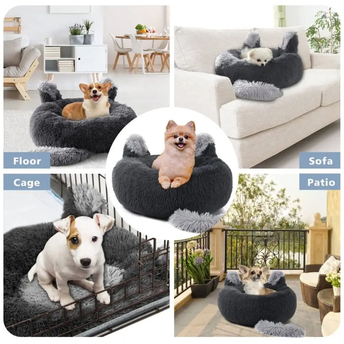 Anti Anxiety Fluffy Washable Calming Round Donut Pet Bed