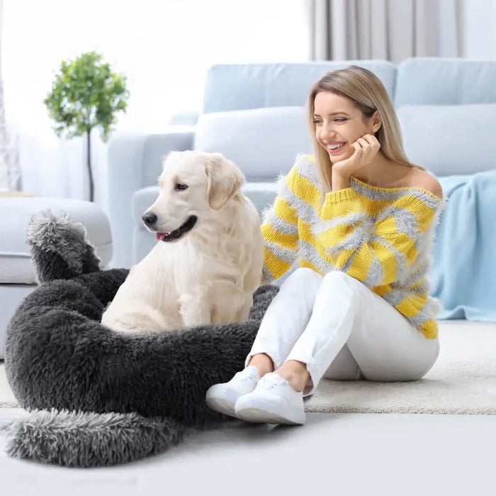 Anti Anxiety Fluffy Washable Calming Round Donut Pet Bed