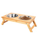 Anti-skidding Adjustable Bamboo Pet Feeder Double Dog Bowls