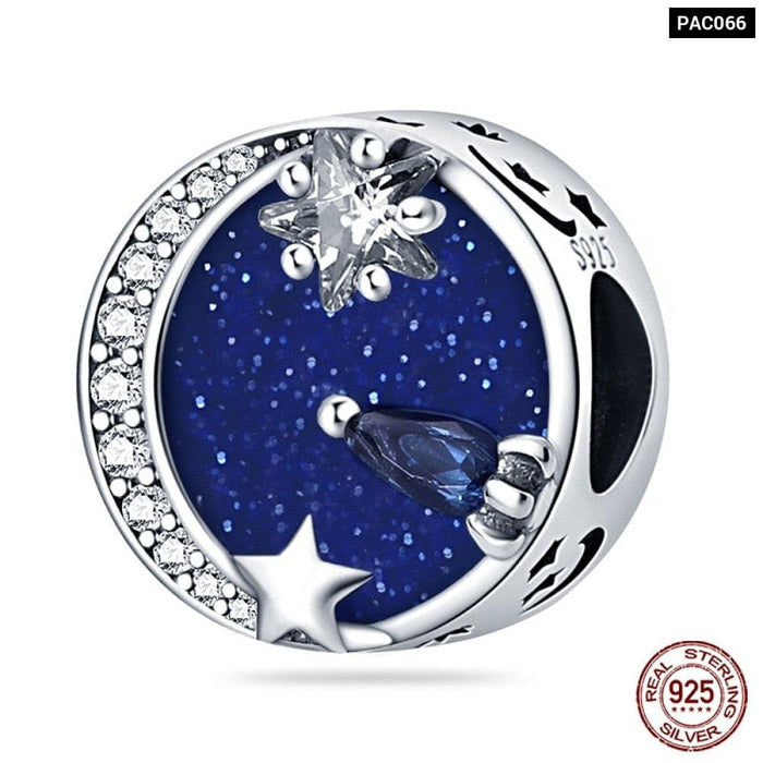 Authentic 925 Sterling Silver Blue Eagle Wings Round Charms Beads Fit Original Pandora Bracelet DIY Jewelrys For Women