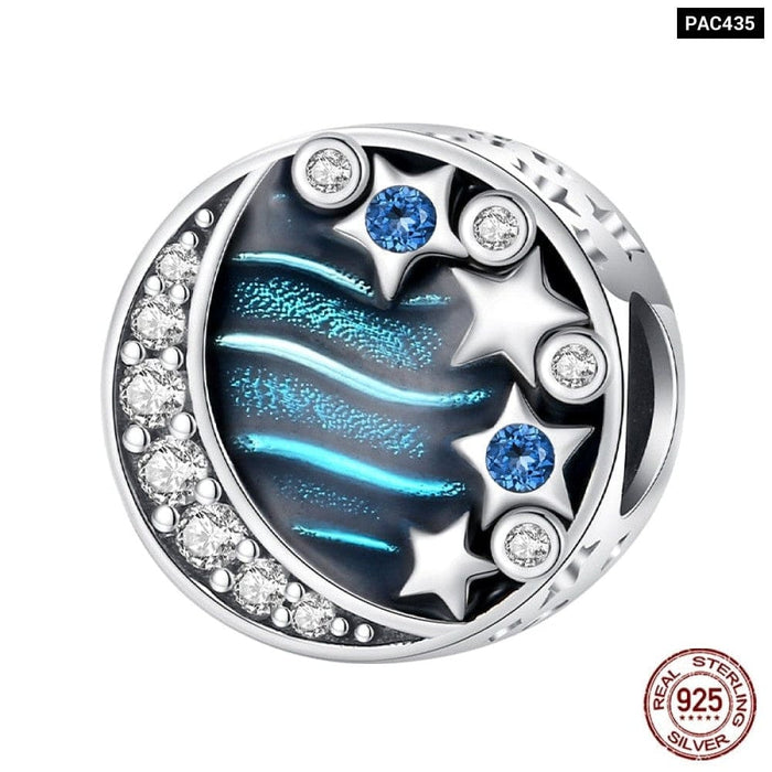 Authentic 925 Sterling Silver Blue Eagle Wings Round Charms Beads Fit Original Pandora Bracelet DIY Jewelrys For Women