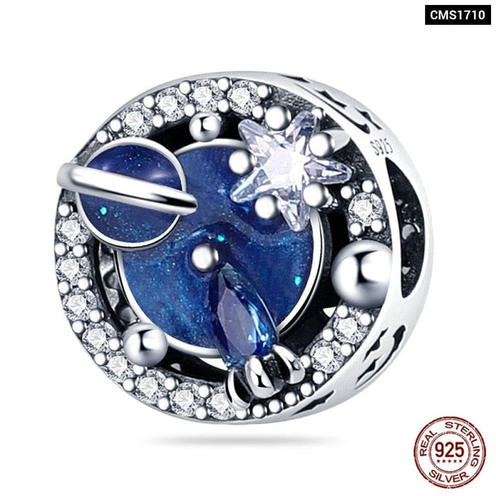 Authentic 925 Sterling Silver Blue Eagle Wings Round Charms Beads Fit Original Pandora Bracelet DIY Jewelrys For Women