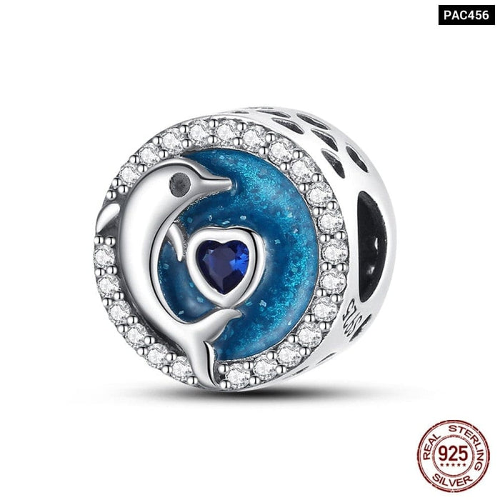 Authentic 925 Sterling Silver Blue Eagle Wings Round Charms Beads Fit Original Pandora Bracelet DIY Jewelrys For Women