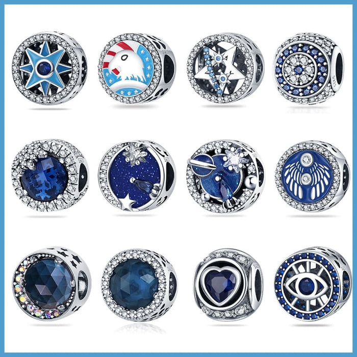 Authentic 925 Sterling Silver Blue Eagle Wings Round Charms Beads Fit Original Pandora Bracelet DIY Jewelrys For Women