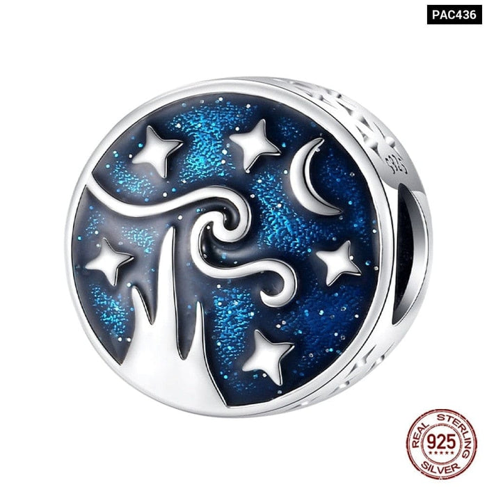 Authentic 925 Sterling Silver Blue Eagle Wings Round Charms Beads Fit Original Pandora Bracelet DIY Jewelrys For Women