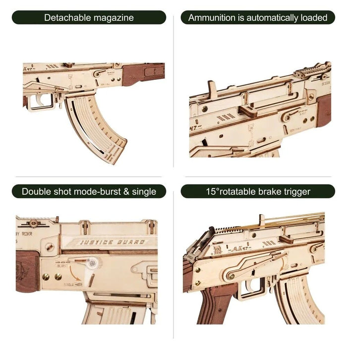 Automatic Rifle Ak47 3D Wooden Gun Funny Diy Building Block Toys For Kids Adults Justice Guard Wooden Puzzle